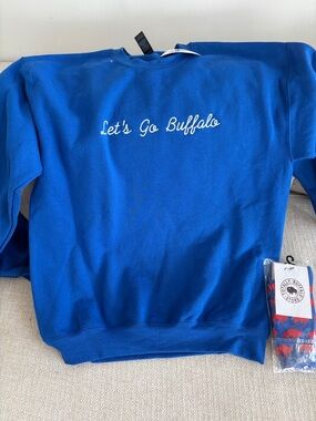 Let's Go Buffalo Women’s Crewneck Sweatshirt - Blue w/ Bills Socks